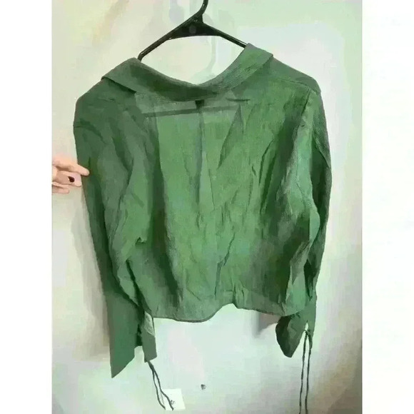 Topshop Button Down Cropped Blouse in bottle green Size 12 - Picture 8 of 9